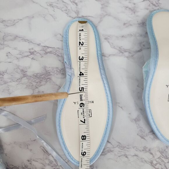 Vintage Blue Satin and Lace Women's House Slippers 60s Peep Toe - Picture 8 of 12